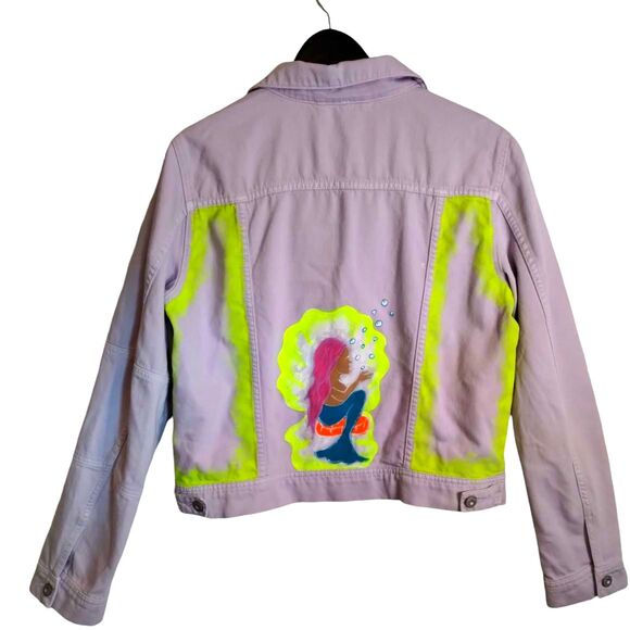 Free People Jean Jacket Womens Lilac Purple Customized Button Front Crop L - Picture 6 of 10